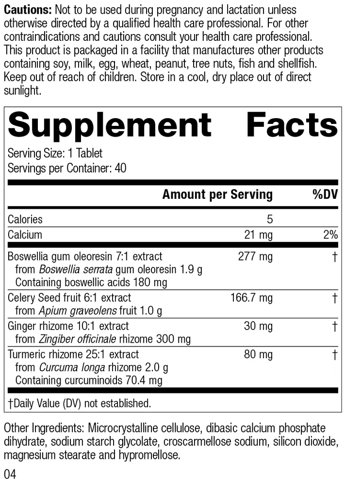 Boswellia Complex supplement facts label