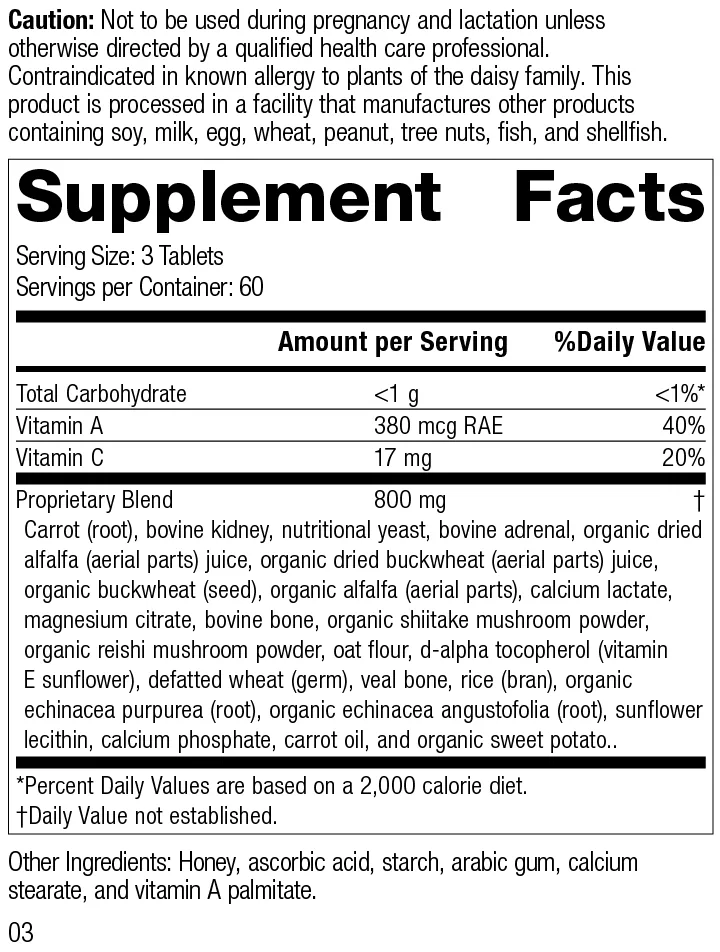 Cataplex® A-C-P supplement facts label