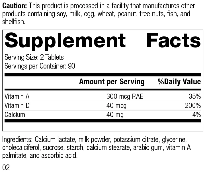 Cataplex® D supplement facts label