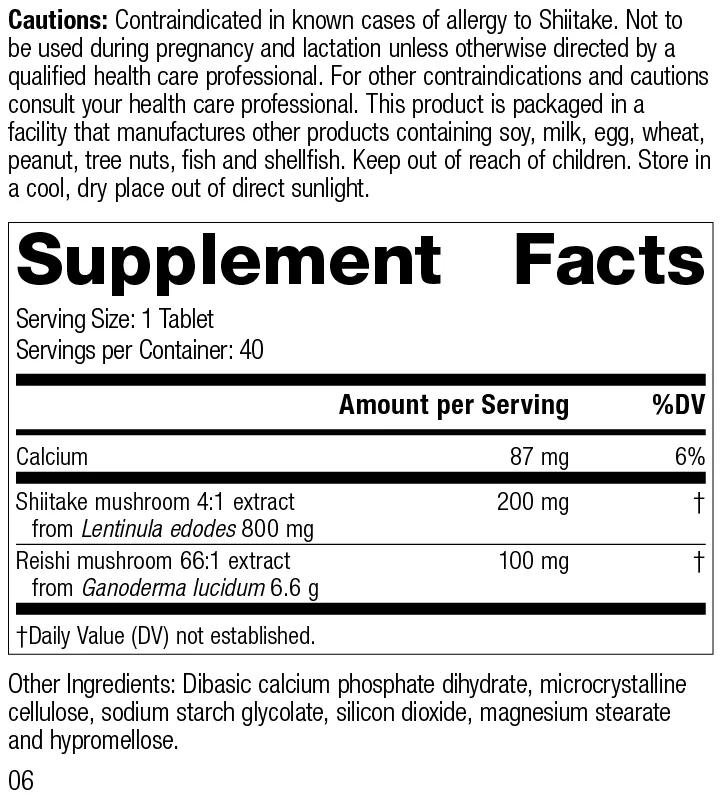 Ganoderma & Shiitake supplement facts label