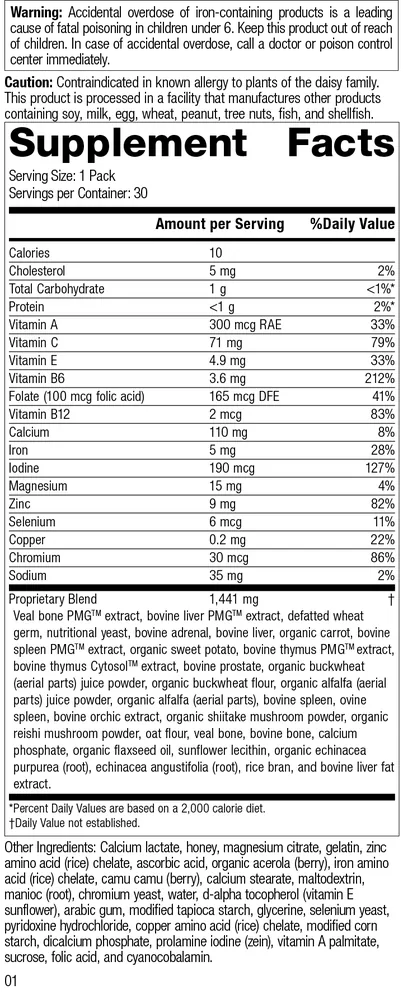 Immune System Health Pack supplement facts label