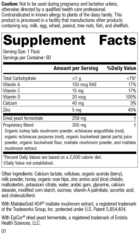 Immune System Health Pack - Vegetarian supplement facts label