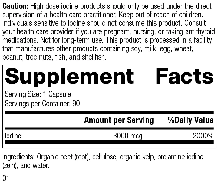 Prolamine Iodine Plus supplement facts label