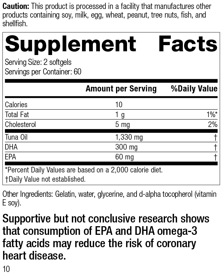 Tuna Omega-3 Oil supplement facts label
